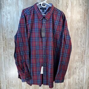Tommy Hilfiger NWT Heritage Poplin Shirt 2XL Rally Red Mult Plaid 80s Two Ply